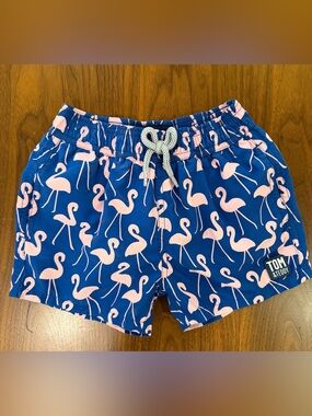 Tom and Teddy Kids Blue Flamingo Print Swim Shorts Pink Flamingo Pattern Size 2